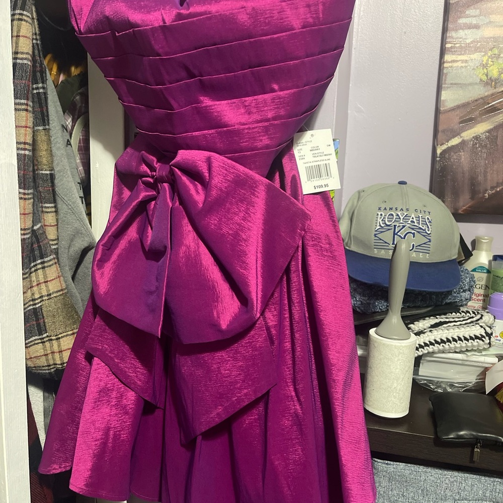 Vibrant Berry Strapless Dress with Bow